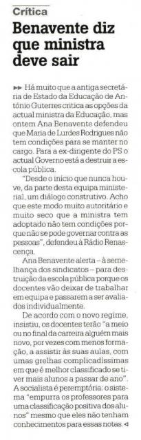 Ana Benavente pede a demissão da ministra da Educação